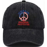 Unpaid Peaceful Protester Washed Cotton Baseball Cap Peace Sign Patriotic US Flag Political Protest