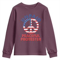 Unpaid Peaceful Protester Youth Sweatshirt Peace Sign Patriotic US Flag Political Protest