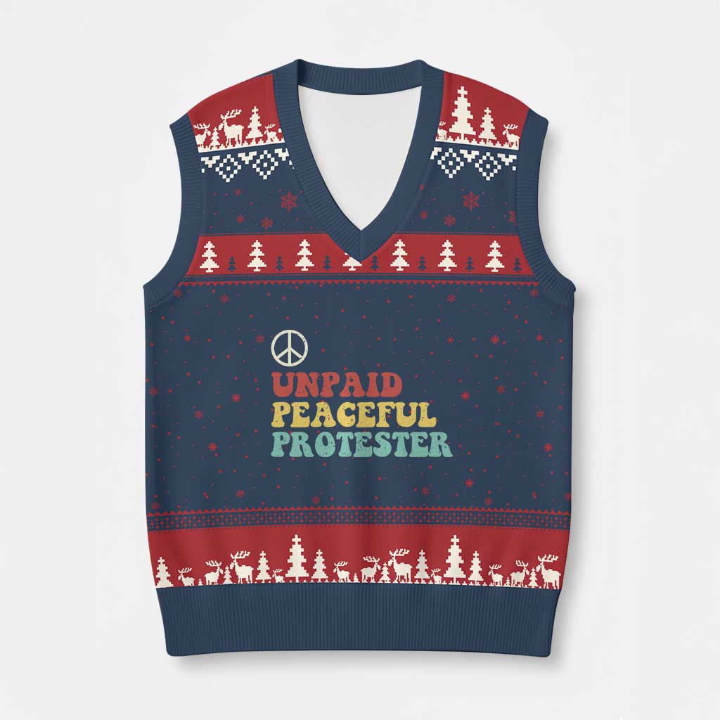 Unpaid Peaceful Protester V-Neck Knit Sweater Vest Political Resistance Movement