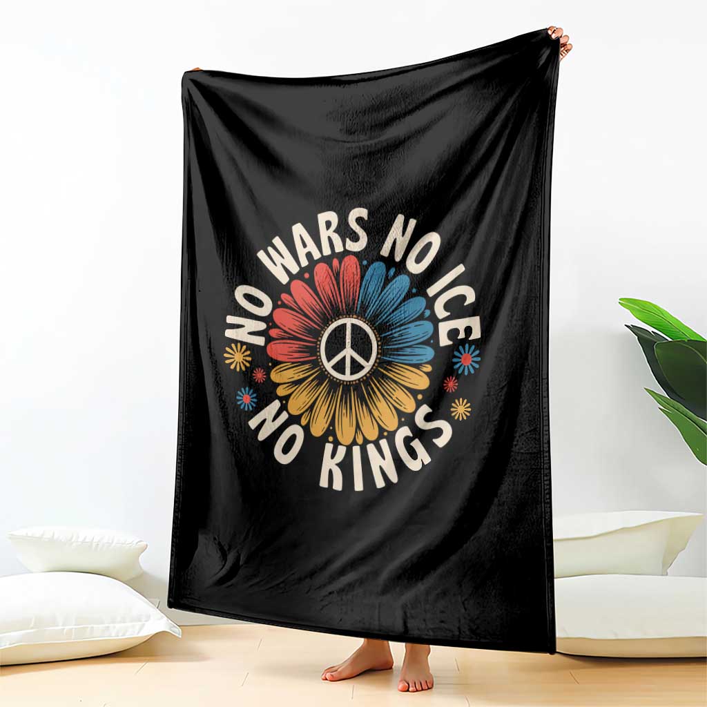No Kings No ICE No Wars Throw Blanket Peace Sign Sunflower Anti War Freedom Activist