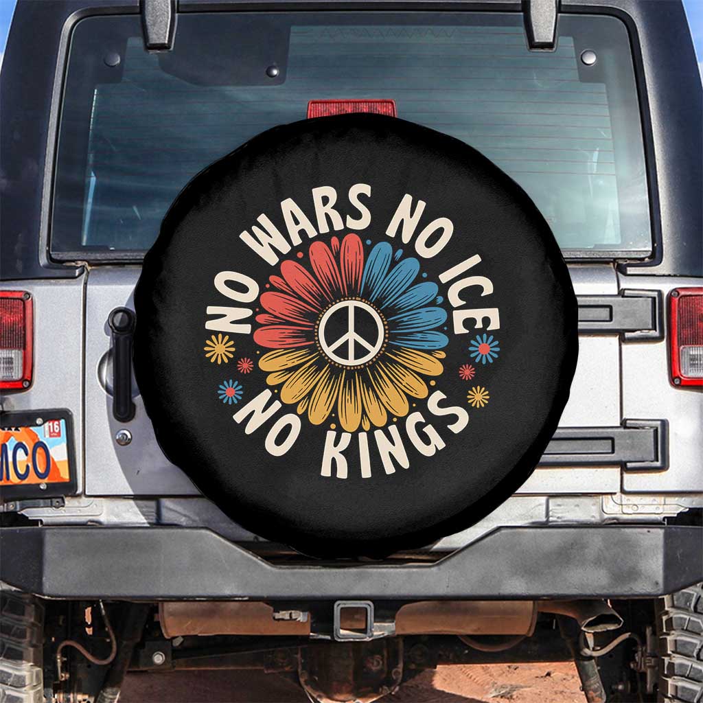 No Kings No ICE No Wars Spare Tire Cover Peace Sign Sunflower Anti War Freedom Activist