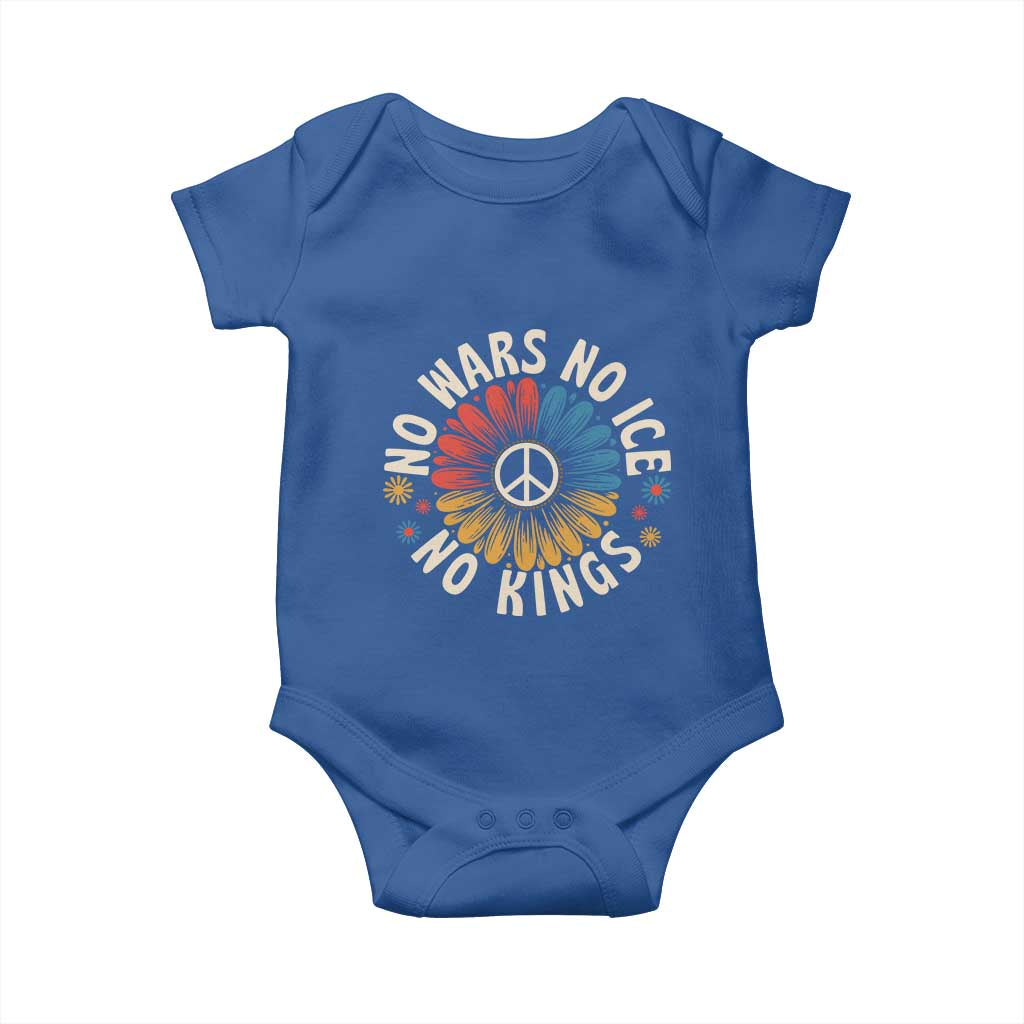 No Kings No ICE No Wars Baby Onesie Peace Sign Sunflower Anti War Freedom Activist