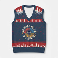 No Kings No ICE No Wars V-Neck Knit Sweater Vest Peace Sign Sunflower Anti War Freedom Activist