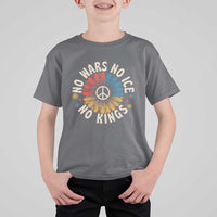 No Kings No ICE No Wars T Shirt For Kid Peace Sign Sunflower Anti War Freedom Activist