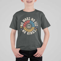 No Kings No ICE No Wars T Shirt For Kid Peace Sign Sunflower Anti War Freedom Activist