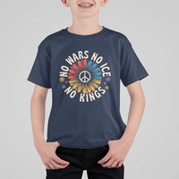 No Kings No ICE No Wars T Shirt For Kid Peace Sign Sunflower Anti War Freedom Activist
