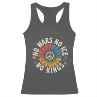 No Kings No ICE No Wars Racerback Tank Top Peace Sign Sunflower Anti War Freedom Activist