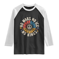 No Kings No ICE No Wars Raglan Shirt Peace Sign Sunflower Anti War Freedom Activist