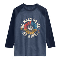 No Kings No ICE No Wars Raglan Shirt Peace Sign Sunflower Anti War Freedom Activist