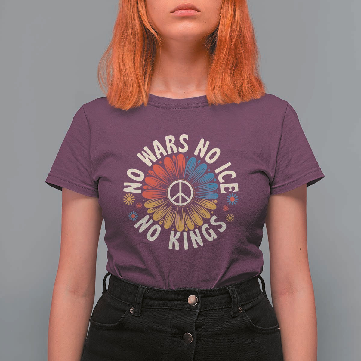 No Kings No ICE No Wars T Shirt For Women Peace Sign Sunflower Anti War Freedom Activist
