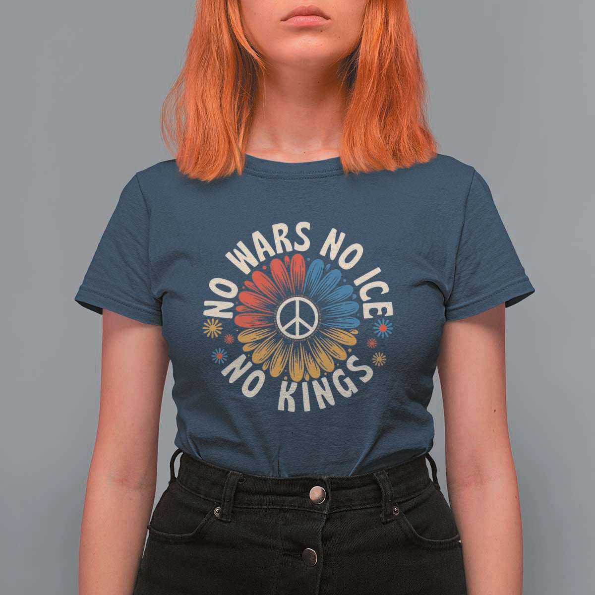 No Kings No ICE No Wars T Shirt For Women Peace Sign Sunflower Anti War Freedom Activist