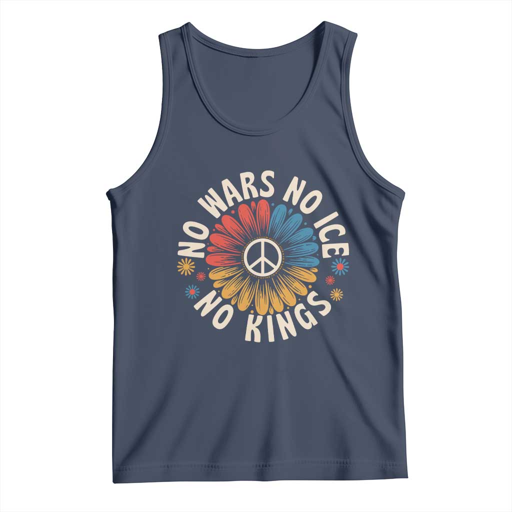 No Kings No ICE No Wars Tank Top Peace Sign Sunflower Anti War Freedom Activist