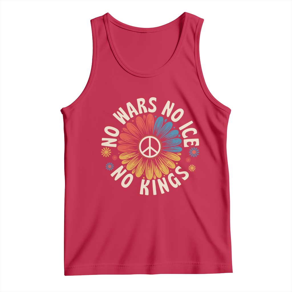 No Kings No ICE No Wars Tank Top Peace Sign Sunflower Anti War Freedom Activist