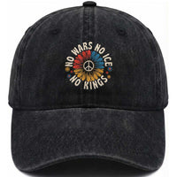 No Kings No ICE No Wars Washed Cotton Baseball Cap Peace Sign Sunflower Anti War Freedom Activist