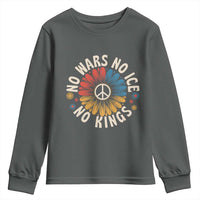 No Kings No ICE No Wars Youth Sweatshirt Peace Sign Sunflower Anti War Freedom Activist