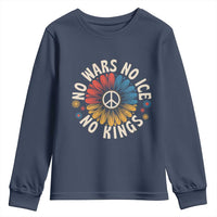 No Kings No ICE No Wars Youth Sweatshirt Peace Sign Sunflower Anti War Freedom Activist