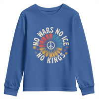 No Kings No ICE No Wars Youth Sweatshirt Peace Sign Sunflower Anti War Freedom Activist