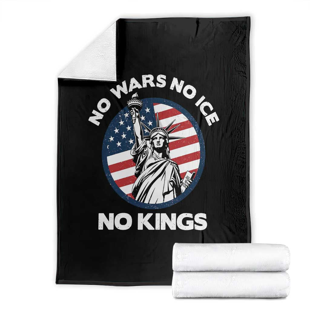 No Kings No ICE No Wars Throw Blanket Statue of Liberty US Flag Anti War Freedom Activist