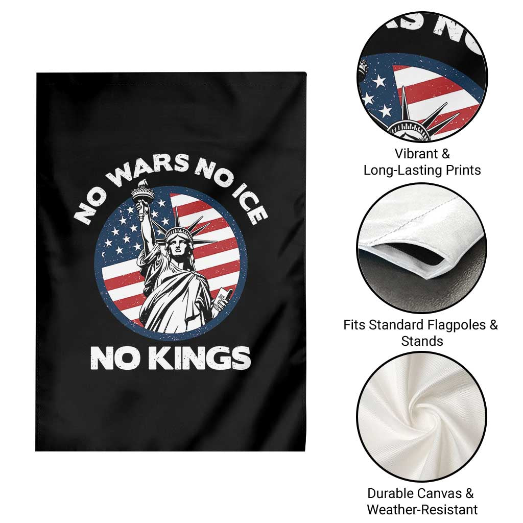 No Kings No ICE No Wars Garden Flag Statue of Liberty US Flag Anti War Freedom Activist