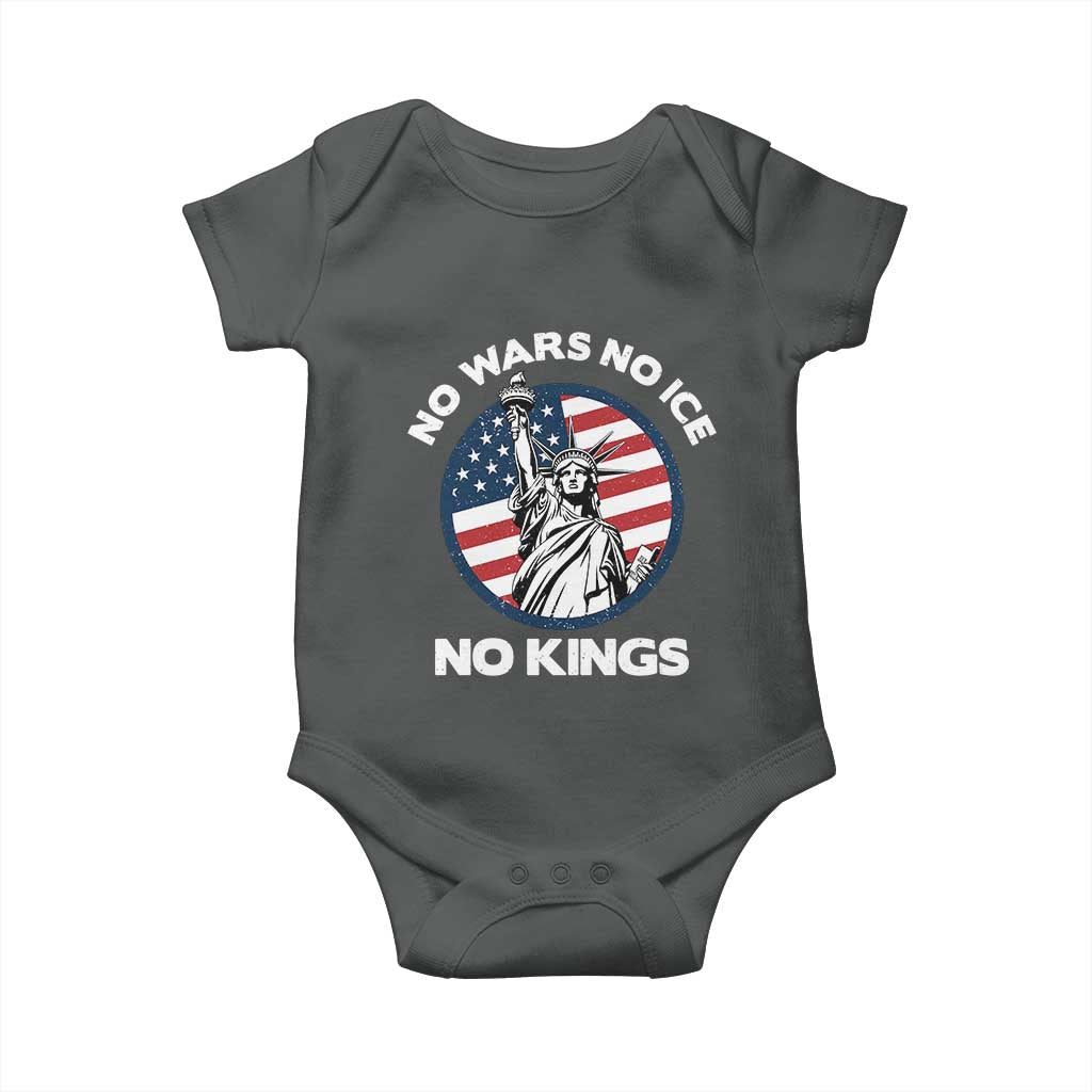 No Kings No ICE No Wars Baby Onesie Statue of Liberty US Flag Anti War Freedom Activist