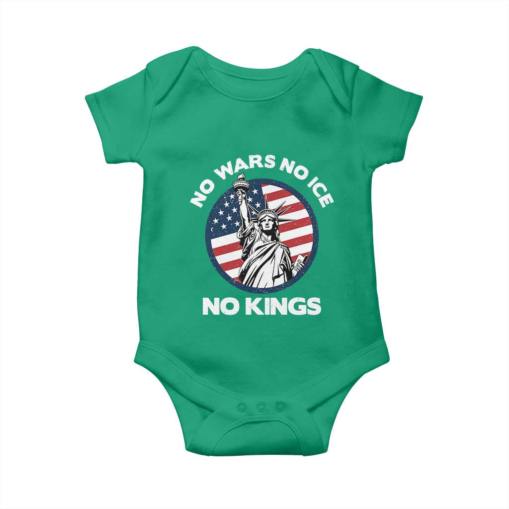 No Kings No ICE No Wars Baby Onesie Statue of Liberty US Flag Anti War Freedom Activist