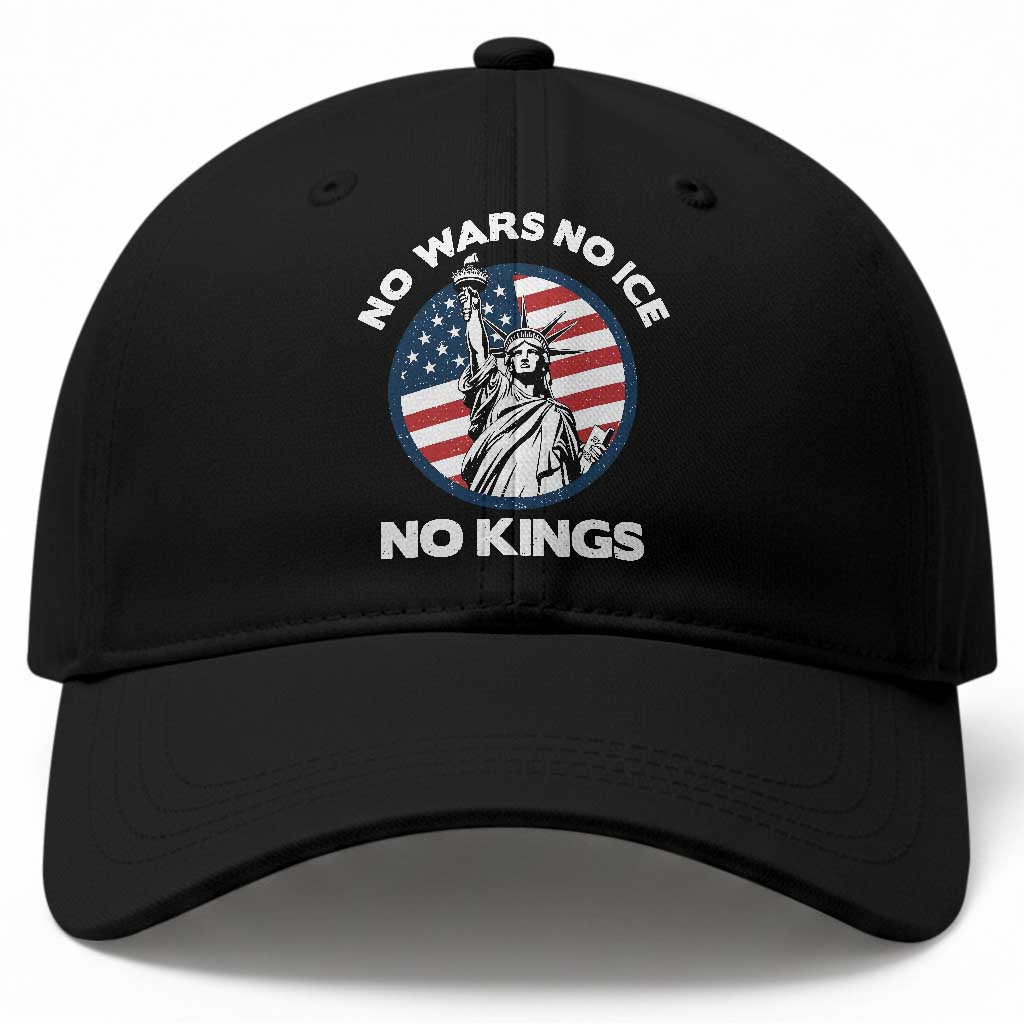 No Kings No ICE No Wars Baseball Cap Statue of Liberty US Flag Anti War Freedom Activist