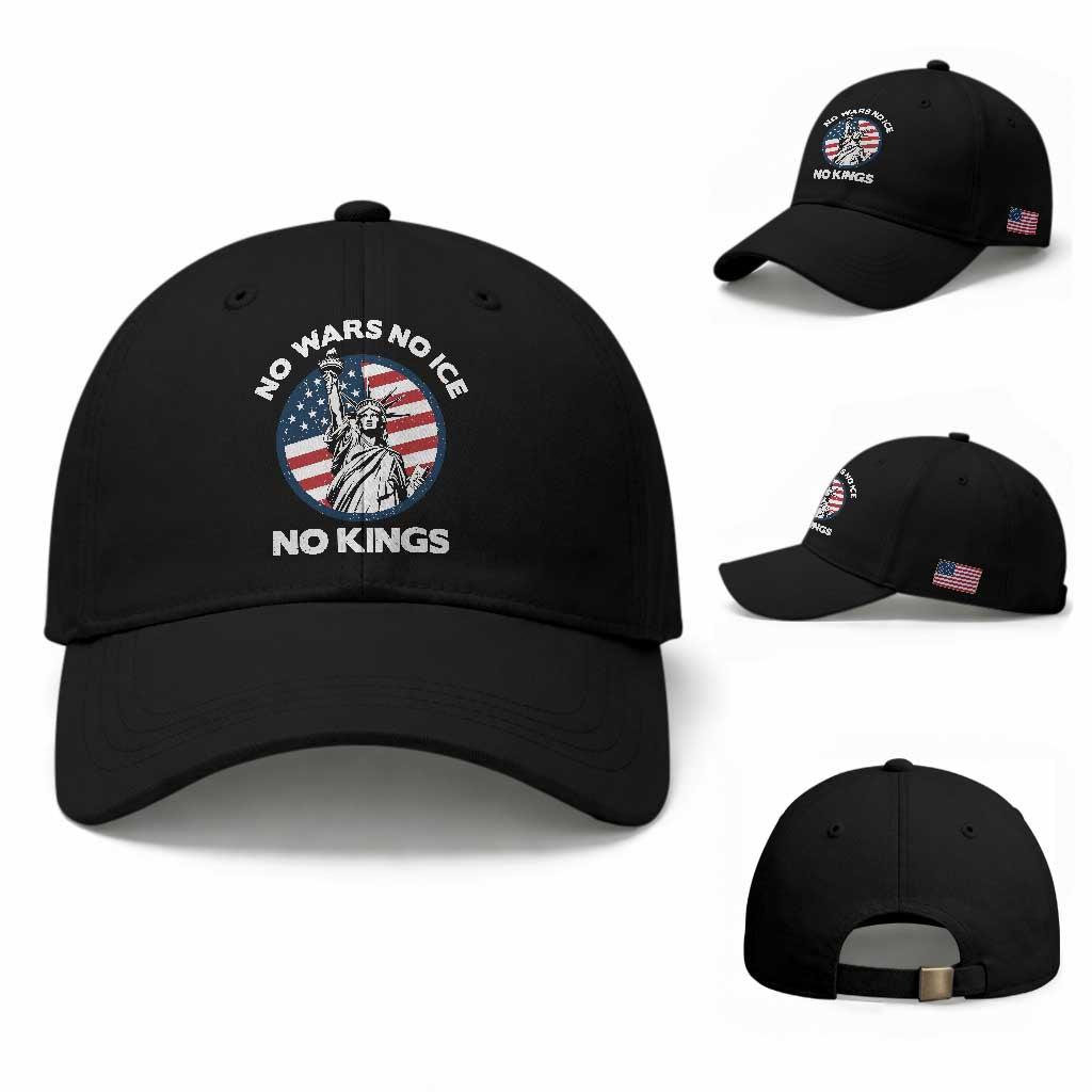 No Kings No ICE No Wars Baseball Cap Statue of Liberty US Flag Anti War Freedom Activist