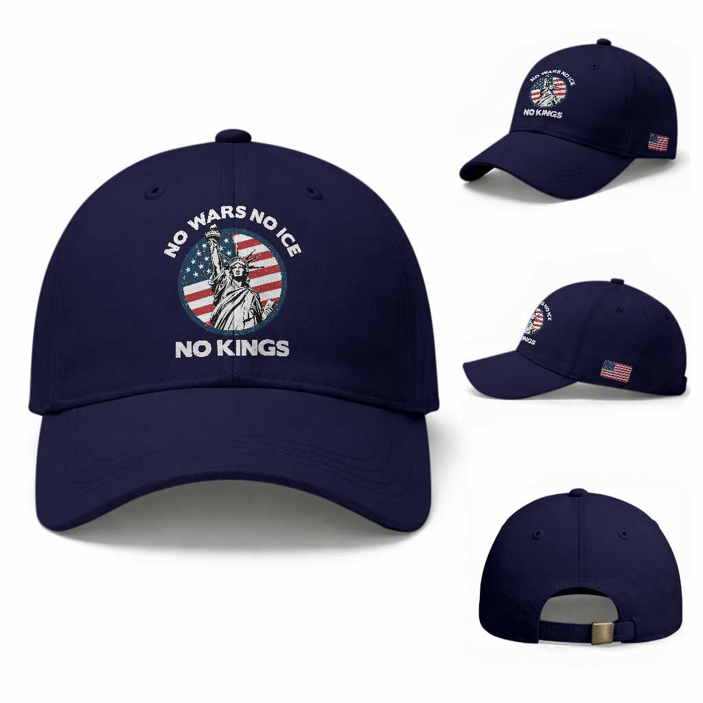 No Kings No ICE No Wars Baseball Cap Statue of Liberty US Flag Anti War Freedom Activist