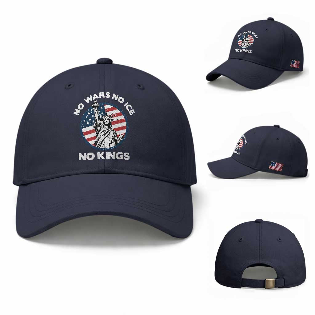 No Kings No ICE No Wars Baseball Cap Statue of Liberty US Flag Anti War Freedom Activist