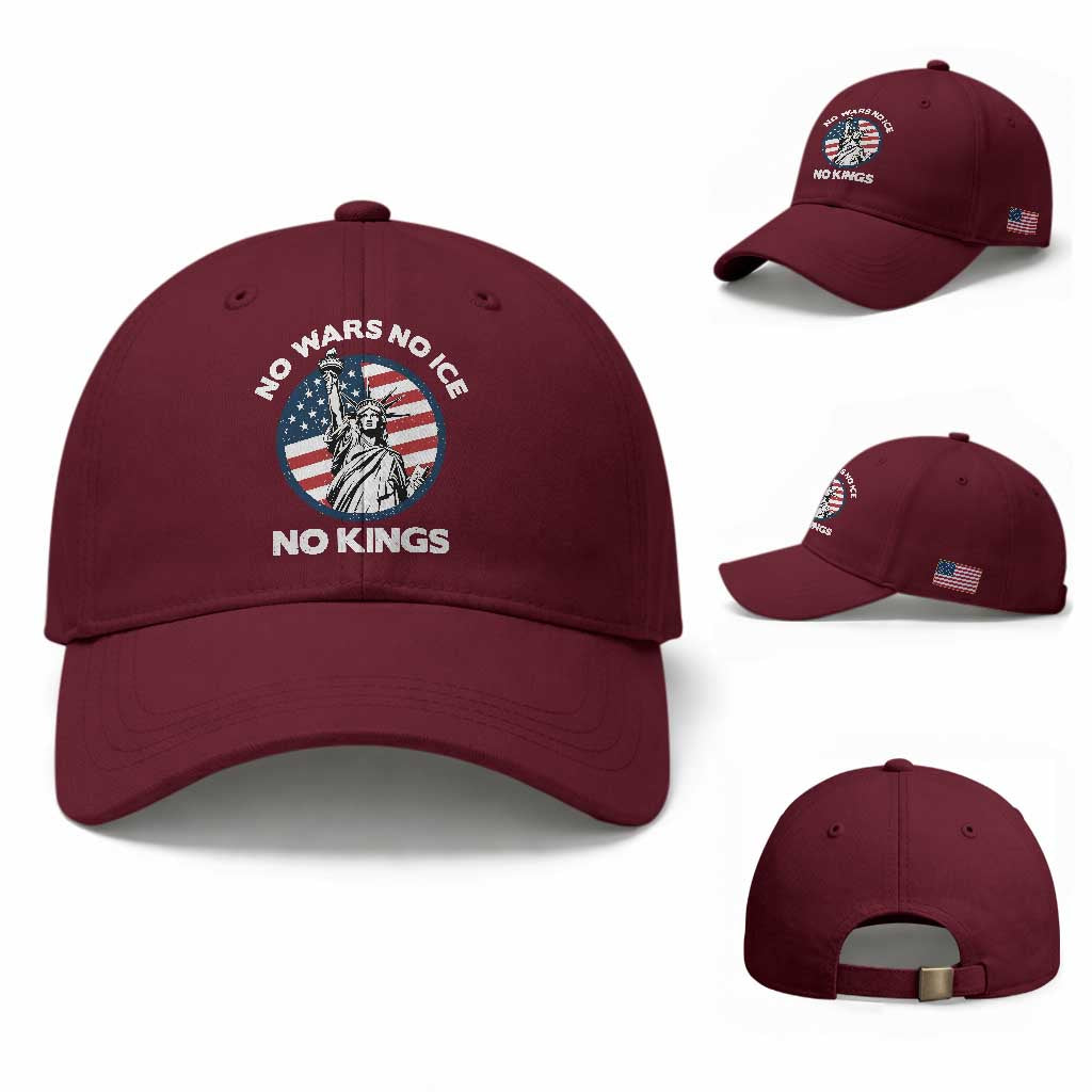 No Kings No ICE No Wars Baseball Cap Statue of Liberty US Flag Anti War Freedom Activist