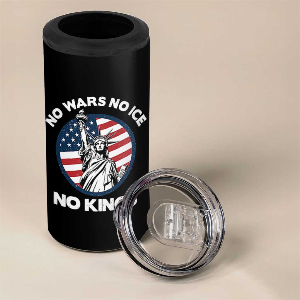 No Kings No ICE No Wars 4 in 1 Can Cooler Tumbler Statue of Liberty US Flag Anti War Freedom Activist
