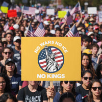 No Kings No ICE No Wars Protest Sign Statue of Liberty US Flag Anti War Freedom Activist