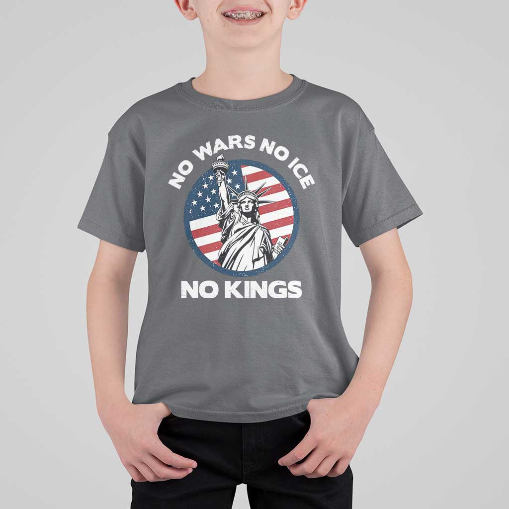 No Kings No ICE No Wars T Shirt For Kid Statue of Liberty US Flag Anti War Freedom Activist