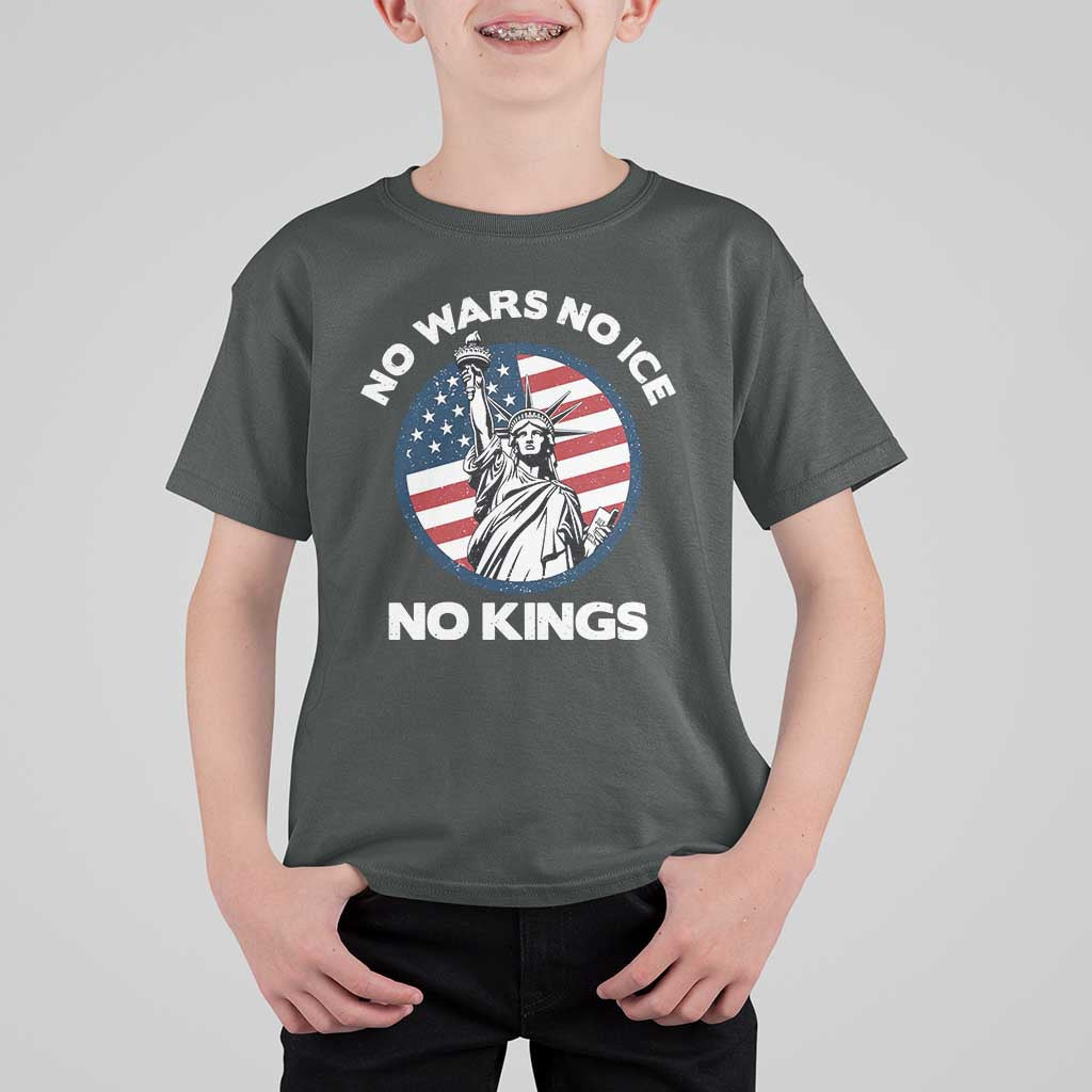 No Kings No ICE No Wars T Shirt For Kid Statue of Liberty US Flag Anti War Freedom Activist