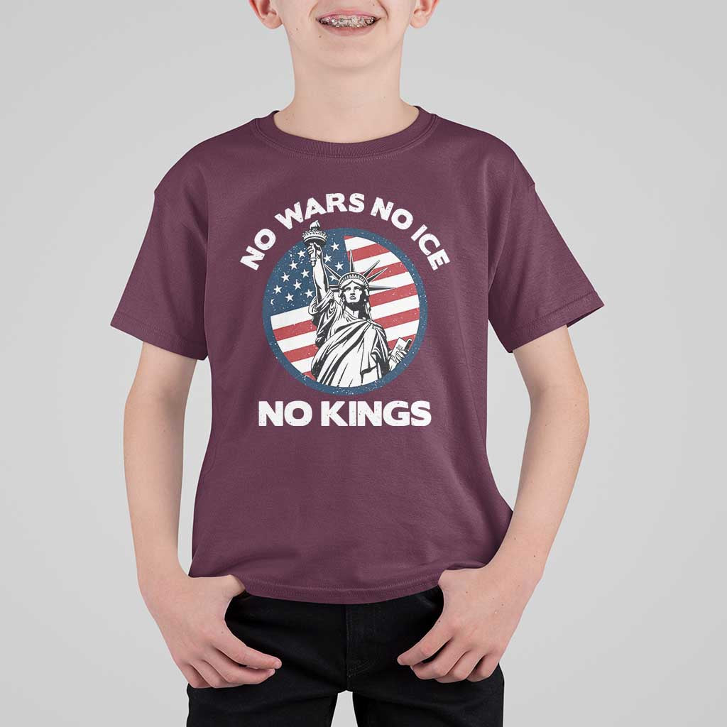 No Kings No ICE No Wars T Shirt For Kid Statue of Liberty US Flag Anti War Freedom Activist