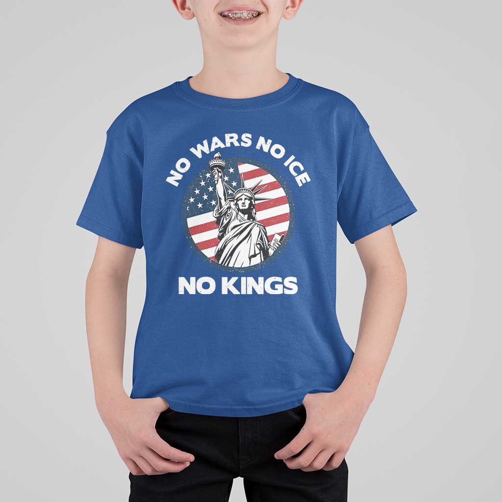 No Kings No ICE No Wars T Shirt For Kid Statue of Liberty US Flag Anti War Freedom Activist