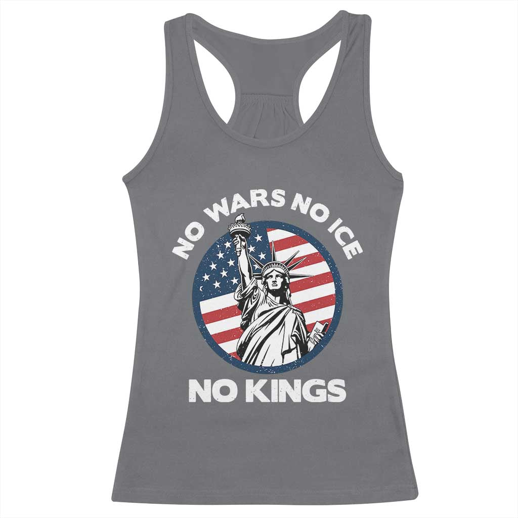 No Kings No ICE No Wars Racerback Tank Top Statue of Liberty US Flag Anti War Freedom Activist