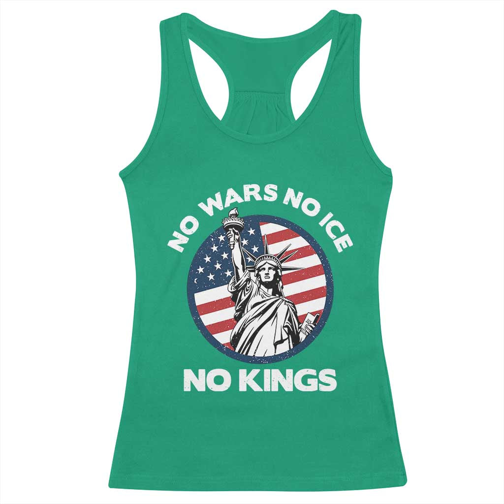 No Kings No ICE No Wars Racerback Tank Top Statue of Liberty US Flag Anti War Freedom Activist