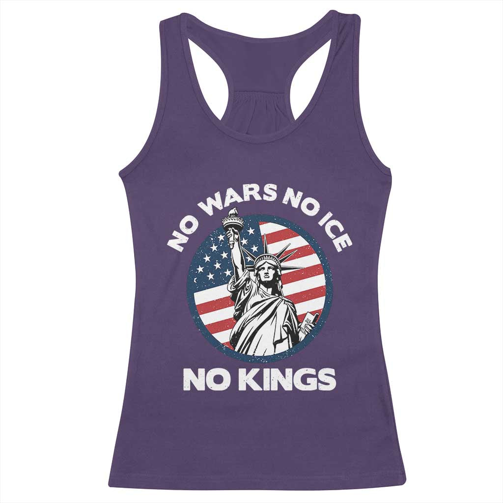 No Kings No ICE No Wars Racerback Tank Top Statue of Liberty US Flag Anti War Freedom Activist