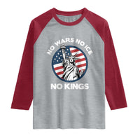 No Kings No ICE No Wars Raglan Shirt Statue of Liberty US Flag Anti War Freedom Activist