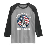 No Kings No ICE No Wars Raglan Shirt Statue of Liberty US Flag Anti War Freedom Activist