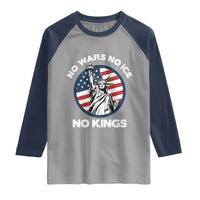 No Kings No ICE No Wars Raglan Shirt Statue of Liberty US Flag Anti War Freedom Activist