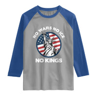 No Kings No ICE No Wars Raglan Shirt Statue of Liberty US Flag Anti War Freedom Activist