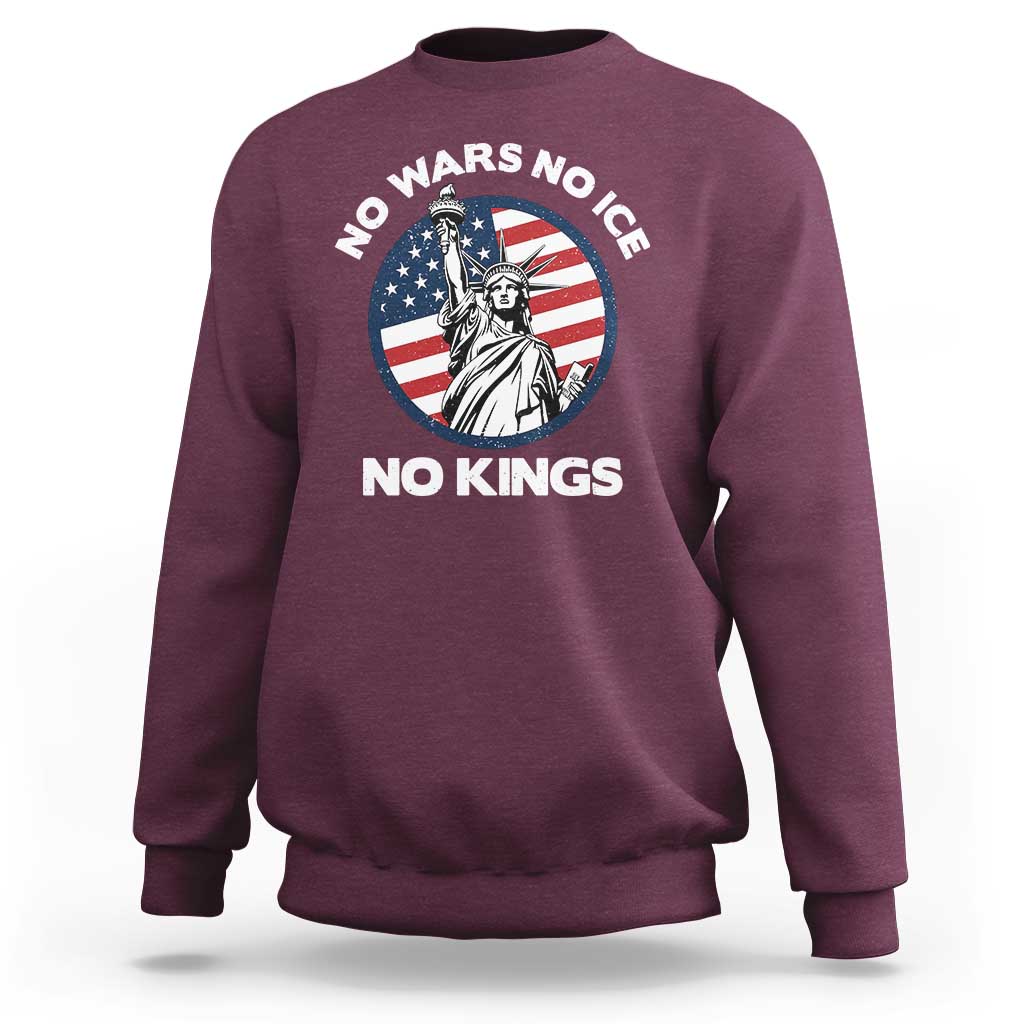 No Kings No ICE No Wars Sweatshirt Statue of Liberty US Flag Anti War Freedom Activist