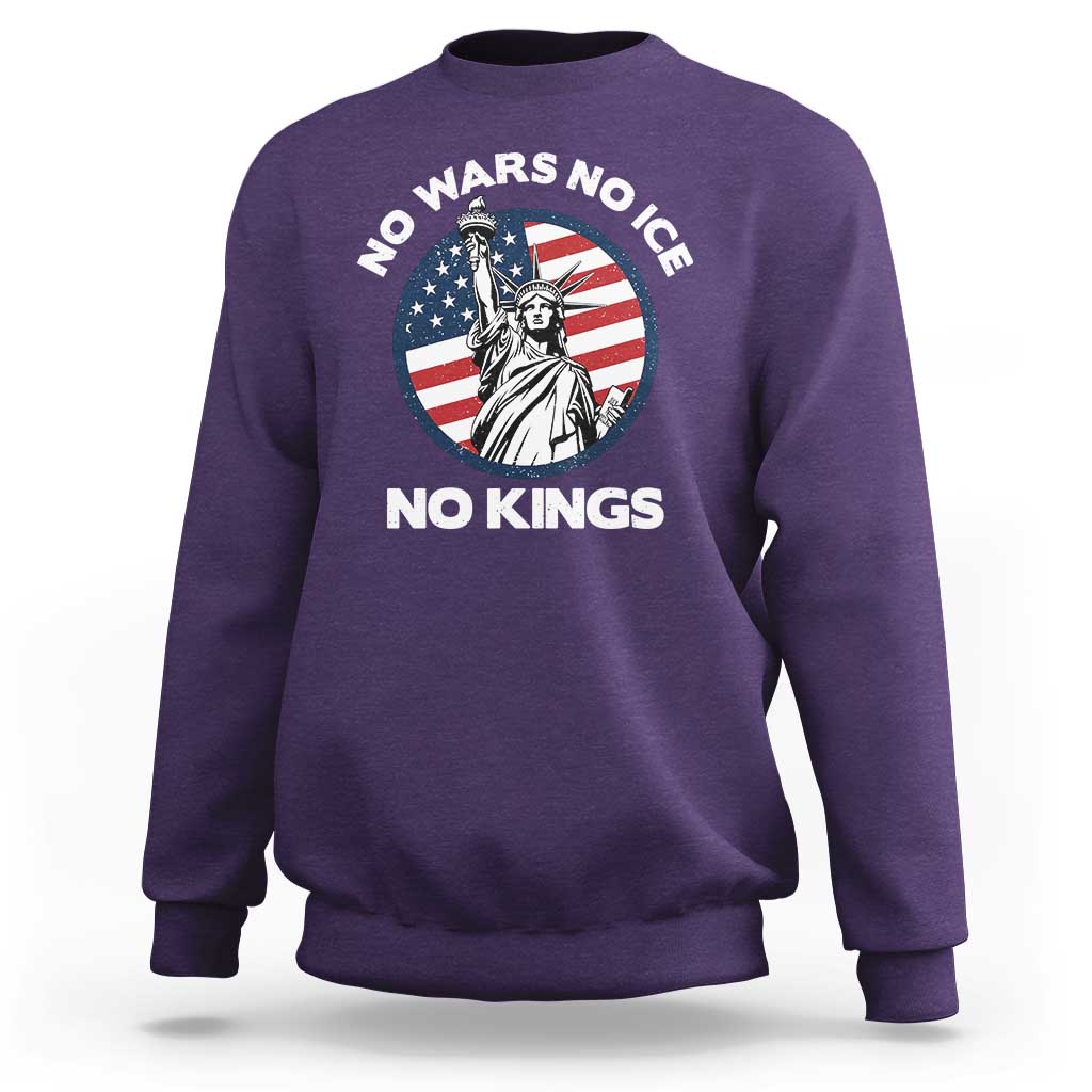 No Kings No ICE No Wars Sweatshirt Statue of Liberty US Flag Anti War Freedom Activist
