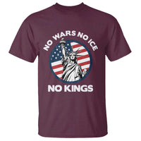 No Kings No ICE No Wars T Shirt Statue of Liberty US Flag Anti War Freedom Activist