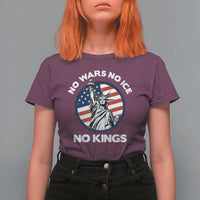 No Kings No ICE No Wars T Shirt For Women Statue of Liberty US Flag Anti War Freedom Activist
