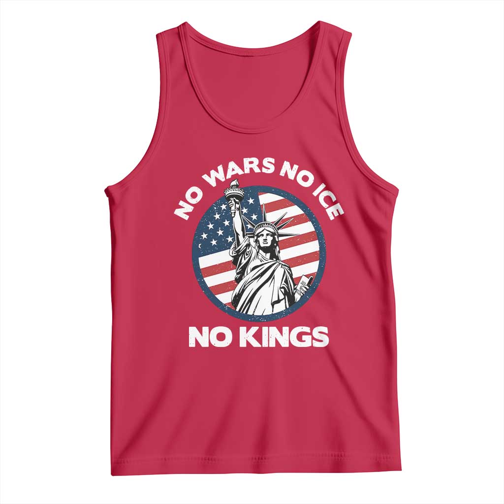 No Kings No ICE No Wars Tank Top Statue of Liberty US Flag Anti War Freedom Activist