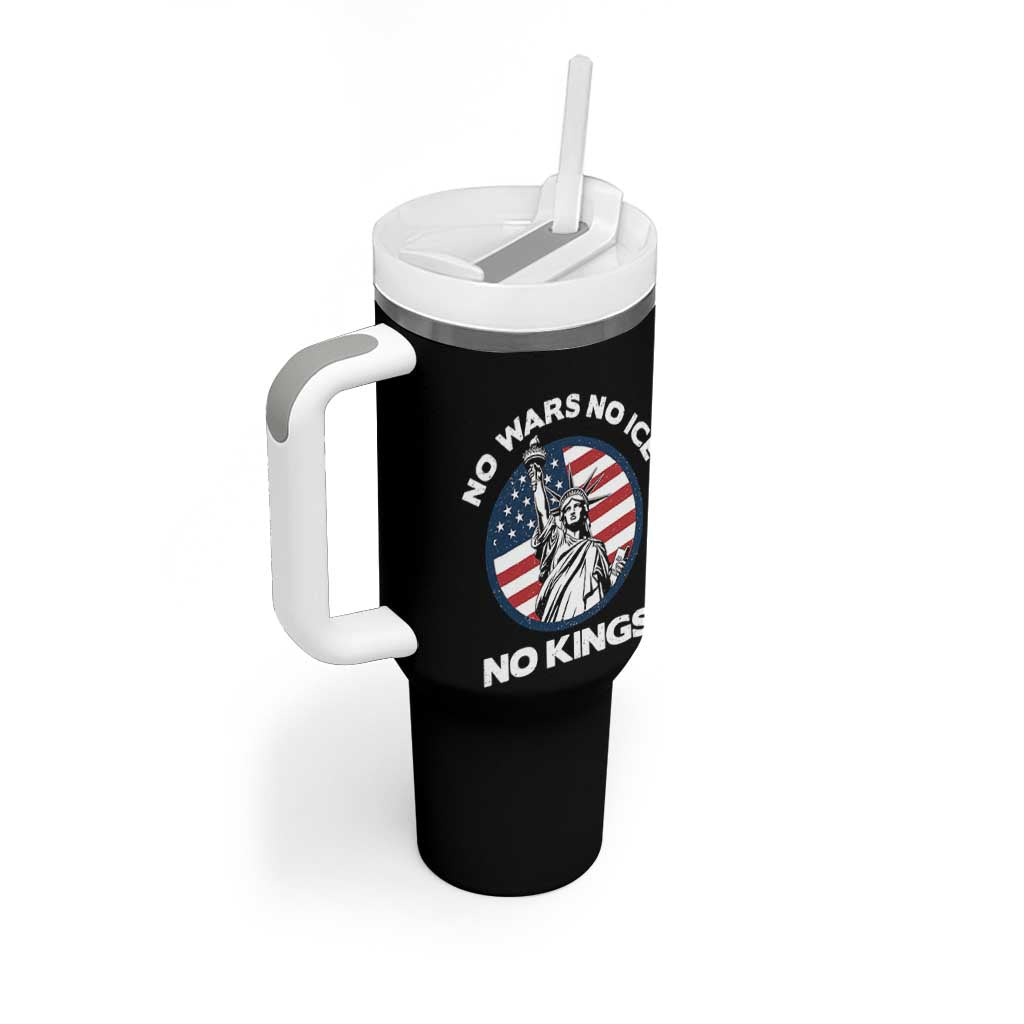 No Kings No ICE No Wars Tumbler With Handle Statue of Liberty US Flag Anti War Freedom Activist