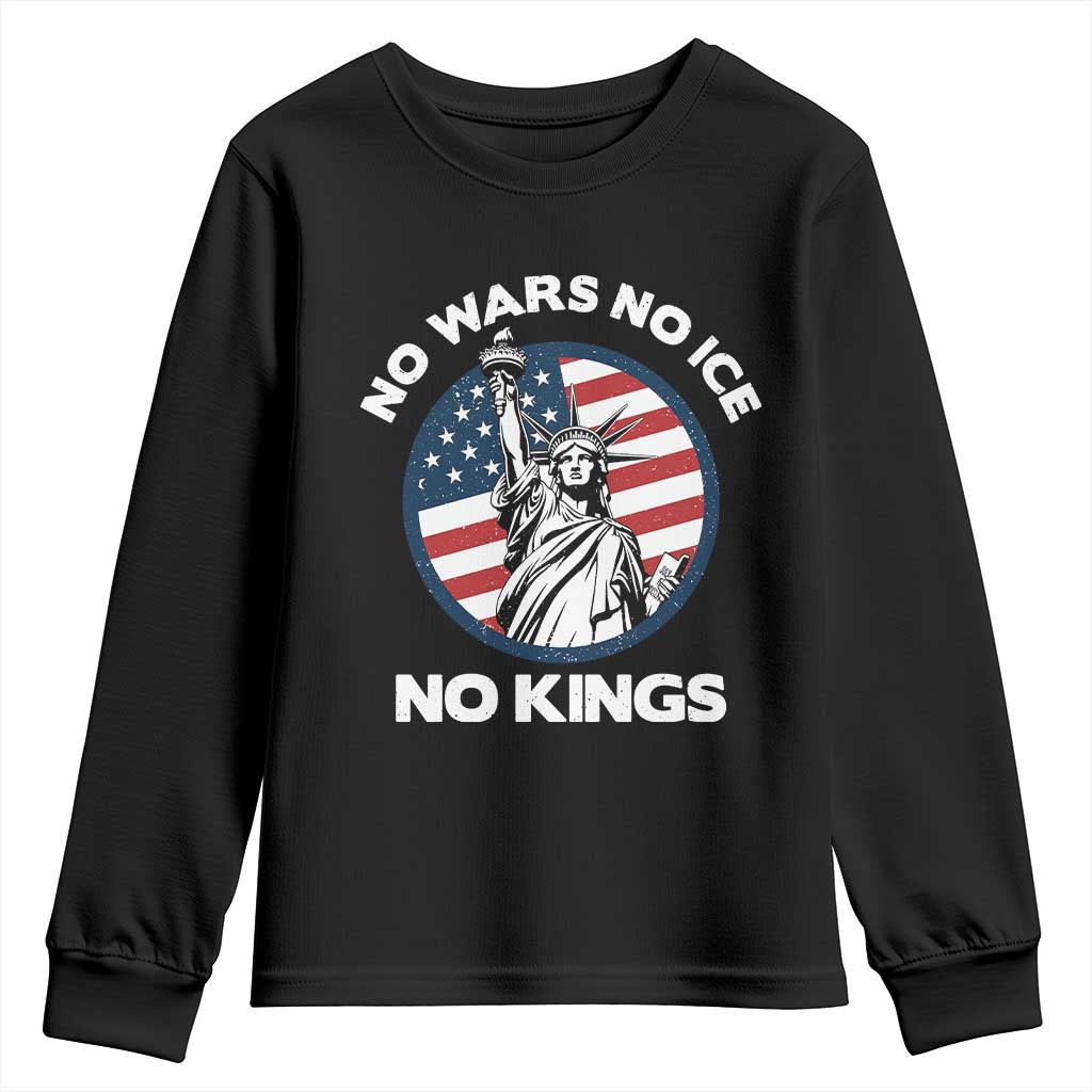 No Kings No ICE No Wars Youth Sweatshirt Statue of Liberty US Flag Anti War Freedom Activist